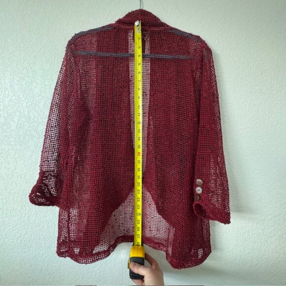Keren Hart Open-Knit Cardigan, Burgundy Cotton Blend Womens‎ Size Large - Picture 7 of 7
